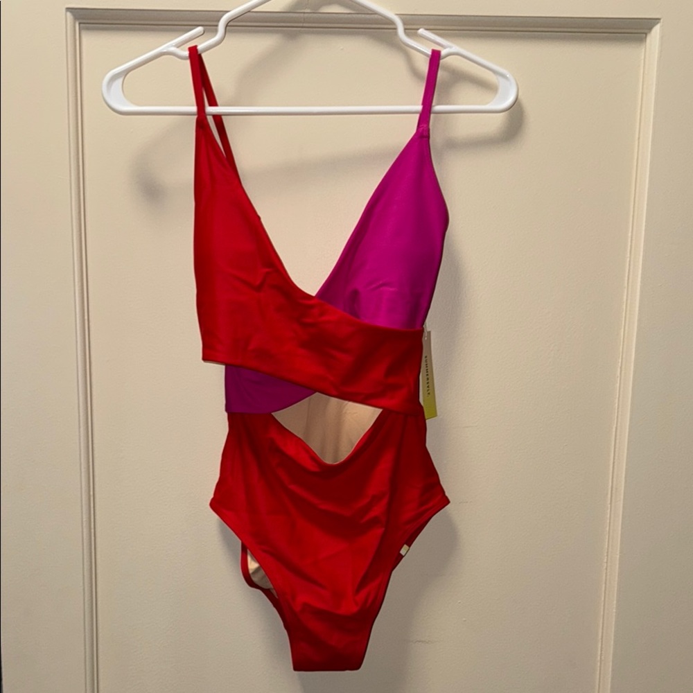 summersalt Red and Pink Cutout One-Piece Swimsuit